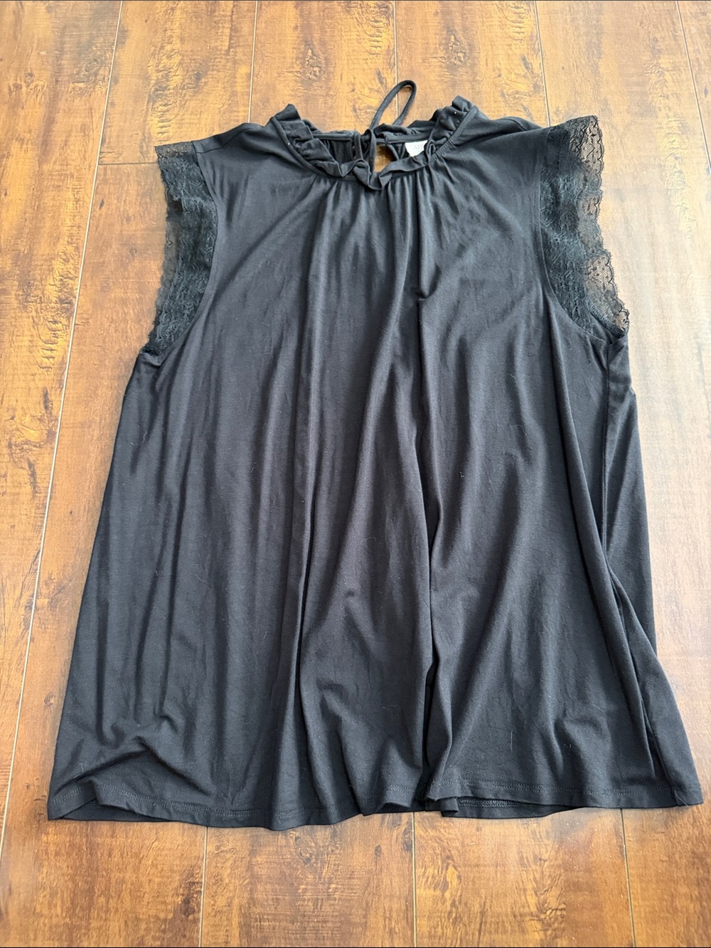 Matilda Jane Black Lace Sleeve Tie-Neck Tank